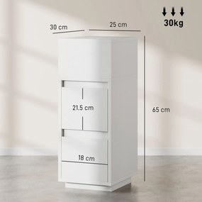 HOMCOM Set de 2 Noptiere Înalte și Subțiri pentru Dormitor cu 2 Sertare și Raft Deschis, Noptiere Moderne Economisitoare de Spațiu, Măsuțe pentru Divan, Sufragerie și Dormitor, 25x30x65 cm, Alb | Aosom Romania