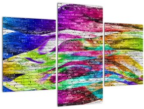 Tablou - Zid de cărămidă cu flăcări colorate (90x60 cm)