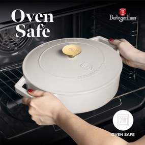 Cratiță din fontă emailată cu capac 26 cm, 2.57 L Berlinger Haus Sahara Collection BH 6530, crem, ideală pentru friptură și cuptor