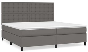 3142867 vidaXL Pat box spring cu saltea, gri, 200x200 cm, piele ecologică