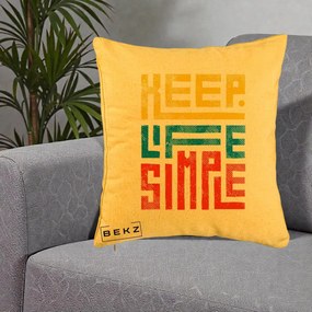 Perna Decorativa Keep Life Simple Colorat, 40x40 cm, Galben, Husa Detasabila, Perna Inclusa, BEKZ®