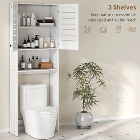 HOMCOM Dulap Deasupra WC cu 2 Uși și Raft Deschis, din Lemn Alb | Aosom Romania