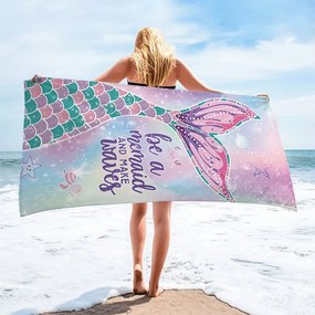 Uscare rapida prosop plaja BE A MERMAID 70 x 150 cm colorat, 100% microfibra