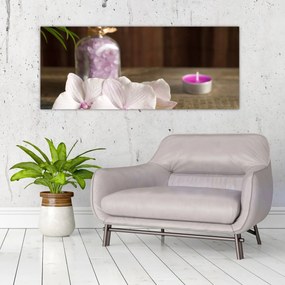 Tablou - Lumânare și orhidee (120x50 cm)