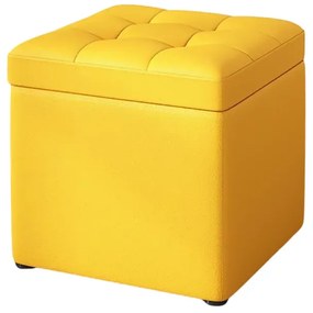 Taburet cu spațiu de depozitare, 30x30x35cm, Galben &ndash; Design modern din MDF, PU și burete