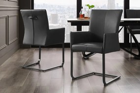 Scaun cu brate, Metal, Piele Naturala, Negru, SAMSON A-45176 VC