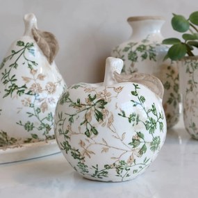 Decorațiune măr din ceramică antichizată, pictată manual, cu decor floral-vegetal, 11,5x11 cm, „Grasse"