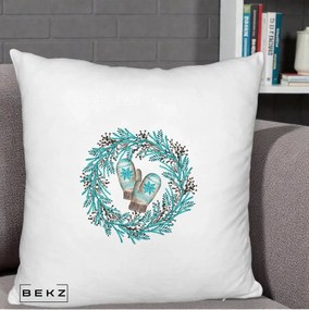 Perna Decorativa Coroana Turcoaz cu Manusi, 40x40 cm, Alb Pufos, Husa Detasabila, Perna Inclusa, BEKZ®