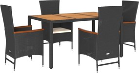 vidaXL Set mobilier de grădină cu perne, 5 piese, negru, poliratan