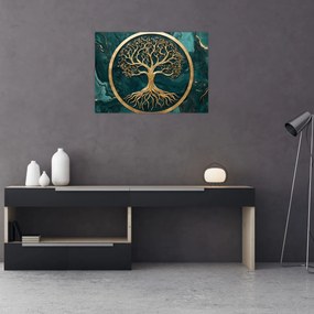 Tablou pe sticlă – Arborele vieții auriu în marmură (70x50 cm)
