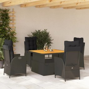 3277449 vidaXL Set mobilier de grădină cu perne, 5 piese, negru, poliratan