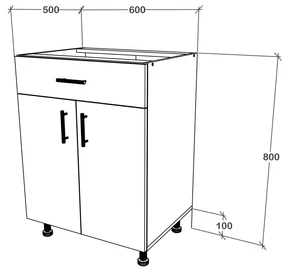 Corp Baza haaus Karo, 1 Sertar, 2 Usi, Stejar Bronz/Alb, 60 x 50 x 80 cm