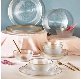 Set de veselă, 18 piese – sticlă transparentă cu accente aurii