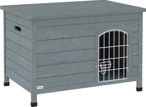 PawHut cușcă pentru câini, casă pentru câini cu ușă, cutie pentru câini, adăpost pentru animale, lemn de brad, gri închis | Aosom Romania