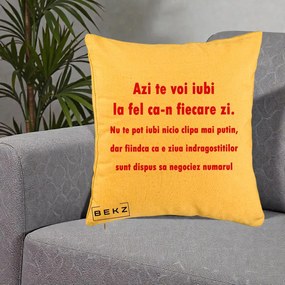 Cadou pentru Iubita - Perna Personalizata Azi Te Voi Iubi, 40x40 cm, Galben, Husa Detasabila, Perna Inclusa, BEKZ®