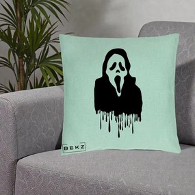 Perna Personalizata Halloween Ghostface Scream Picurand, 40x40 cm, Verde Menta, Husa Detasabila, Perna Inclusa, BEKZ®