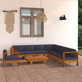 3057960 vidaXL Set mobilier grădină perne gri închis, 9 piese, lemn acacia