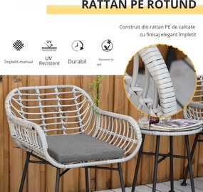 Outsunny Set Mobilier de Grădină din Ratan Gri 3 Piese Salon în Aer Liber cu 2 Scaune și Masă cu Blat de Sticlă pentru Terasă | Aosom Romania