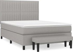 vidaXL Pat box spring cu saltea, gri deschis, 140x190 cm, textil