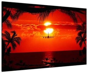 Tablou - apus de soare cu avion (90x60 cm)