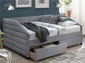 Pat tip divan NADIA 120x200, stofa catifelata gri, cu somiera si serta