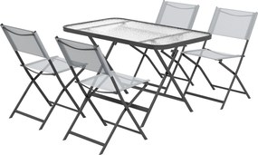 Outsunny Set de Grădină 5 Piese – 4 Scaune Pliabile din Textilene și Masă din Sticlă Securizată, Gri | Aosom Romania
