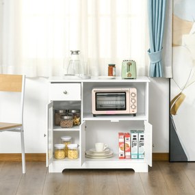 HOMCOM Dulap pentru cuptor cu microunde, bufet bucătărie, dulap de depozitare, pentru bucătărie, sală de mese 90 x 40 x 82 cm sticlă securizată și lemn, alb | Aosom Romania