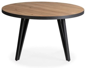 Măsuță de cafea neagră/în culoare naturală rotundă cu blat cu aspect de lemn de stejar ø 80 cm Sindi – Marckeric