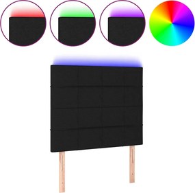 vidaXL Tăblie de pat cu LED, negru, 80x5x118/128 cm, textil