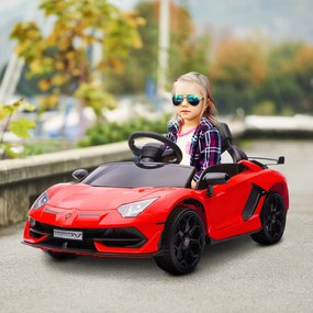 HOMCOM Lamborghini Aventador de 12V cu Licenta, Masinuta Electrica pentru Copii cu Usi Fluture, Transport Usor,Telecomanda, Muzica de 3-5 ani,Rosu