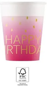 La mulți ani Golden Pink Pahar de hârtie Happy Birthday, 8 buc, 200 ml, FSC