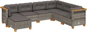 vidaXL Set canapele de grădină, 7 piese, cu perne, gri, poliratan