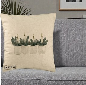 Perna Decorativa Lumanari in Borcane cu Eucalipt, 40x40 cm, Bej, Husa Detasabila, Perna Inclusa, BEKZ®