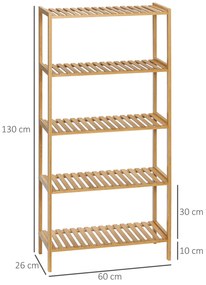 HOMCOM Raft de depozitare din bambus cu 5 nivele, bibliotecă pentru sufragerie, dormitor și birou, 60 x 26 x 130 cm, lemn natural | Aosom Romania
