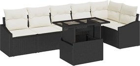 vidaXL Set de canapele pentru grădină cu pernă 7 pcs Negru și Crem