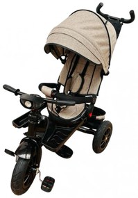 Tricicleta cu pozitie de somn, muzica si lumini, 8 luni - 4 ani, Roti Cauciuc Plin Crem- TMR-47-crem