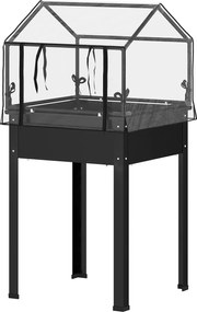 Outsunny Jardinieră cu acoperiș de seră, cutie ridicată pentru plante cu orificii de drenaj, 60 x 60 x 120 cm, Negru | Aosom Romania