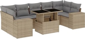 vidaXL Set canapele de grădină, 8 piese, cu perne, bej, poliratan