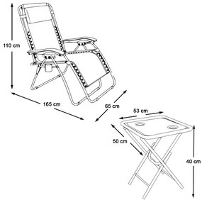 2 buc. scaun gravitatie zero pentru gradina cu masuta
