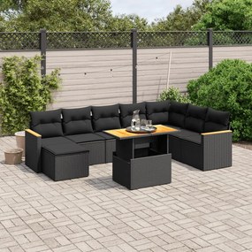 3273211 vidaXL Set mobilier de grădină cu perne, 9 piese, negru, poliratan