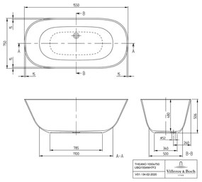 Cada freestanding, Villeroy &amp; Boch, Theano, 155 x 75 cm, alb