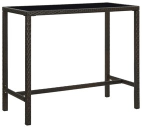 vidaXL Masă de bar de grădină, maro, 130x60x110cm, poliratan și sticlă