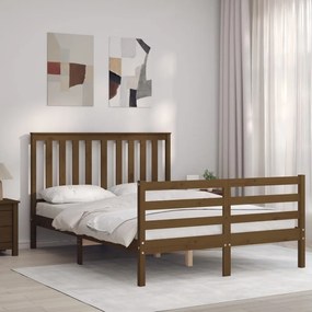 3194249 vidaXL Cadru de pat cu tăblie, maro miere, 140x200 cm, lemn masiv