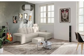 Canapea extensibilă PALERMO cu spațiu de depozitare și taburet, gri deschis, pe partea dreaptă