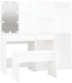 3114099 vidaXL Set măsuță de toaletă cu LED, alb, lemn prelucrat
