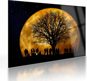 Tablou pe sticlă cu luna și siluete (70x50 cm)