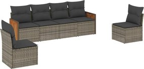 vidaXL Set mobilier grădină cu perne, 6 piese, gri, poliratan