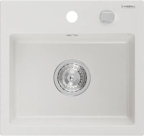 Mexen Milo chiuvetă din granit cu 1 compartiment 435 x 410 mm, albă, sifon crom - 6505441000-20
