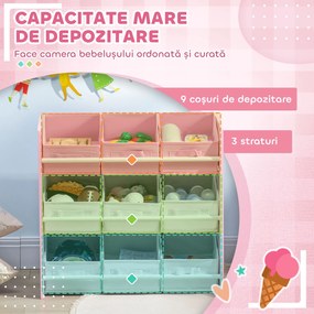 ZONEKIZ Dulăpior de Jucării cu 9 Coșuri Detașabile din MDF și Material Textil Roz | Aosom Romania