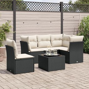 3249485 vidaXL Set mobilier de grădină cu perne, 6 piese, negru, poliratan